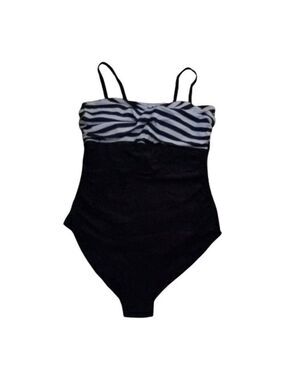 Smismivo Black & White Striped One Piece Swimsuit Size L Removable Straps